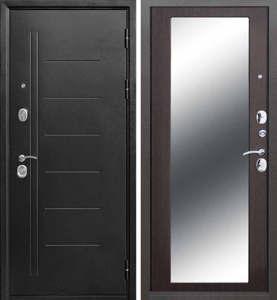 Дверь ЛД-271 стальная порошок с узором + ПВХ пленкой Венге с зеркалом внутри