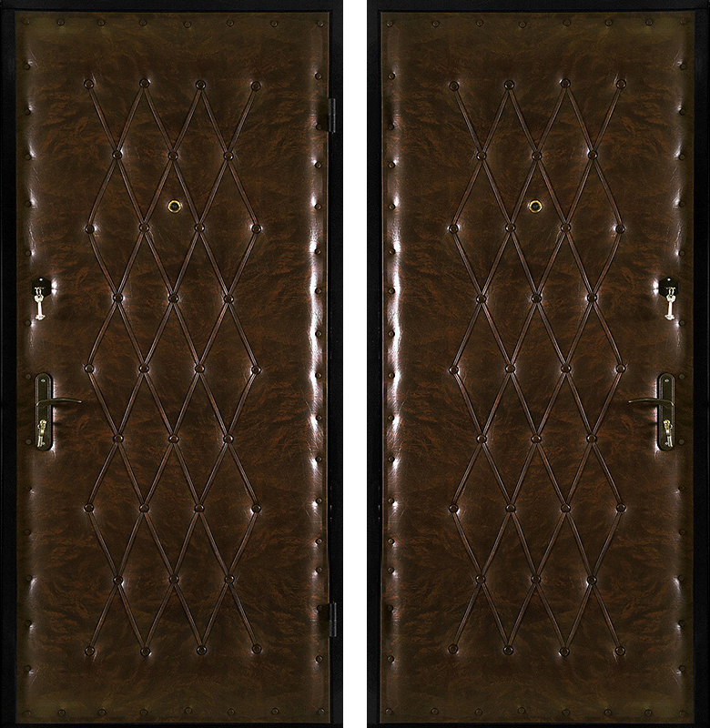 Дверь металлическая ЛД-232 класса эконом коричневый дерматин с застёжками