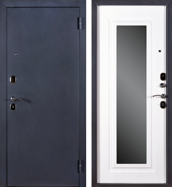 Дверь в квартиру с зеркалом/белый ЛД-850 отделка с порошковым напылением