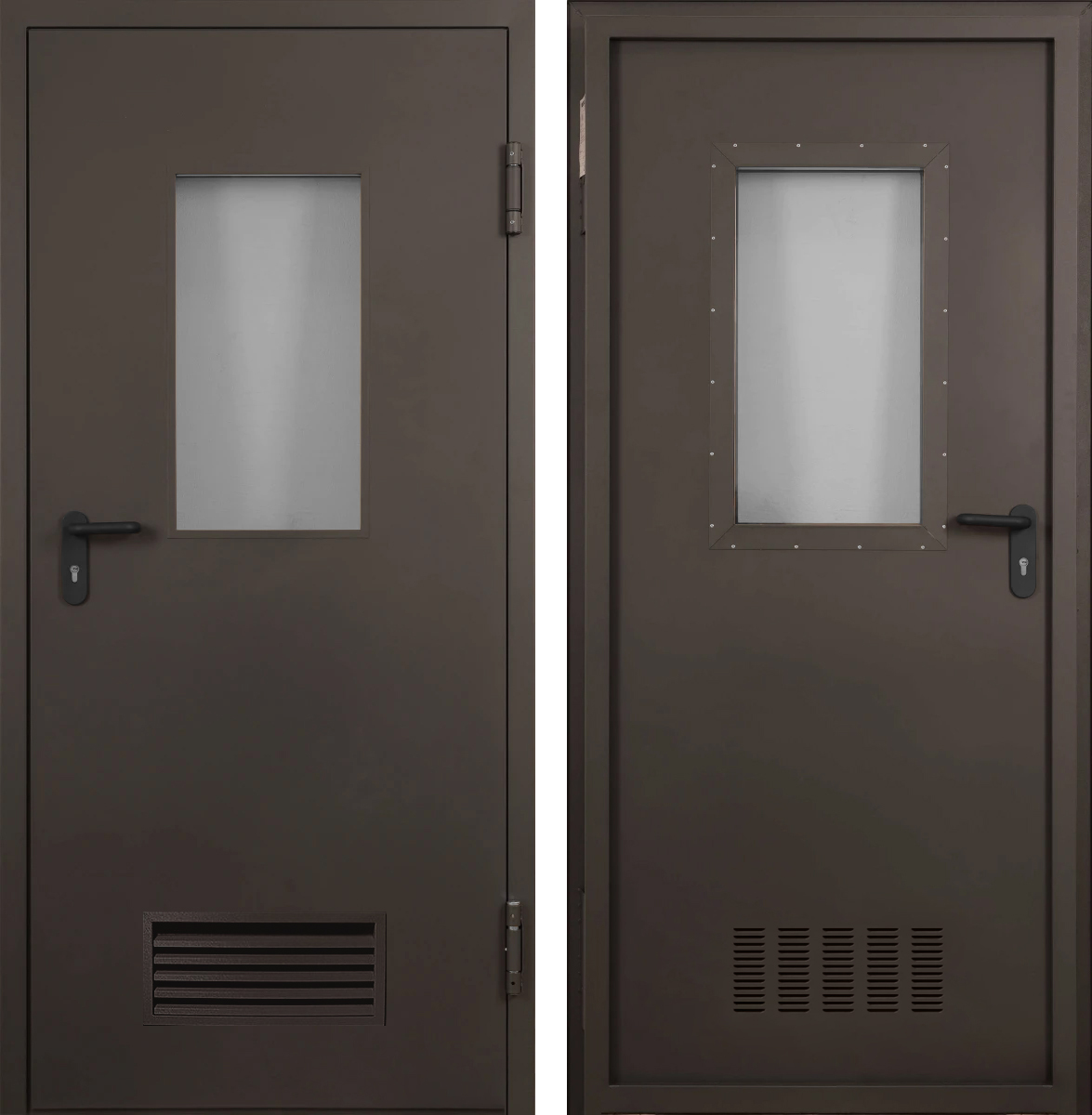 Однопольная металлическая дверь с решеткой и стеклом ДПМ ЛД-822 ei-30/ei-60
