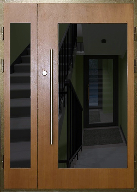 Стальная дверь ЛД-138 для тамбура в частном доме или коттедже МДФ и окно с терморазрывом