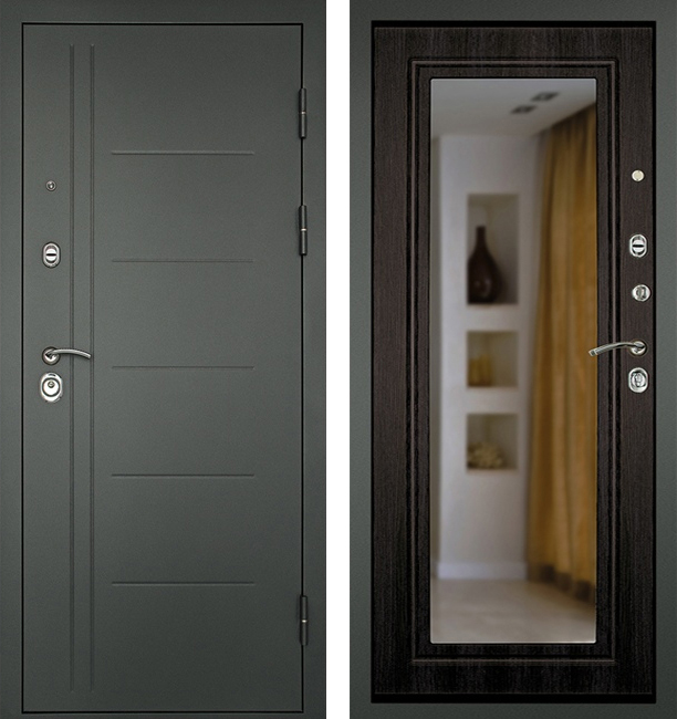 Входная наружная дверь ЛД-789 МДФ венге с зеркалом и утеплением для частных домов